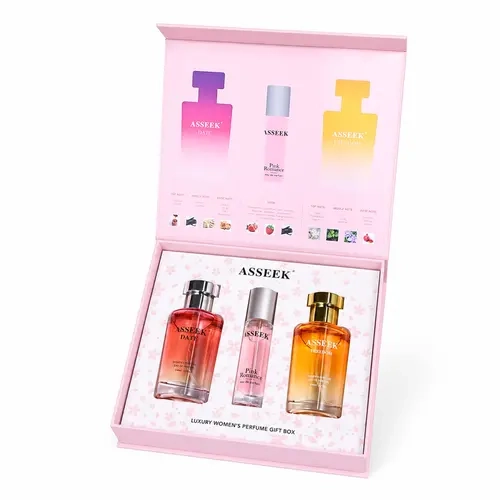 [ASSEEK] Women’s Romantic Fragrance Collection | Women’s Fragrance Gift Set | 2 Full-Size 2.7oz EDPs + 1 Discovery Mini, Fruity Floral & Amber Gourmand Scents, Long-Lasting for Dates, Everyday Wear & Gifts