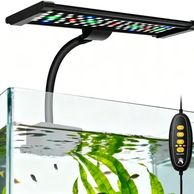 LED Aquarium Clip-On Light for Plants - Full Spectrum, Memory Function, DIY Mode, Adjustable Timer & Brightness, Timer Set & Forget, IP68 Waterproof, Low-Heat LEDs, Energy Saving Device for Freshwater & Saltwater Tanks