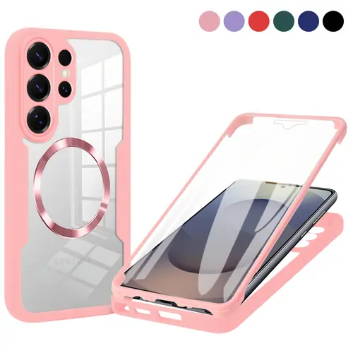 Phone Case for Samsung Galaxy S26 Ultra S25 S24 with Built in Screen Protector Cover and Cell Accessories Magnetic Rugged Silicone Hybrid Slim Transparent Anti-Drop Protective Cover Shockproof Bumper Women Men