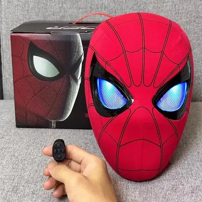 Marvel Cool Hero Plastic Mask - Remote Control Skin-friendly Red-Blue Lights - Happy Birthday, Halloween Things - Cosplay Use - 26x19x11cm,sohochic