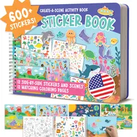 Hadley Designs Toddler Reusable Sticker Book - 600+ Stickers, Preschool Activity Book, Screen-Free Travel Create-a-Scene & Coloring Item for Kids 2-4, Cool Gifts for Kids