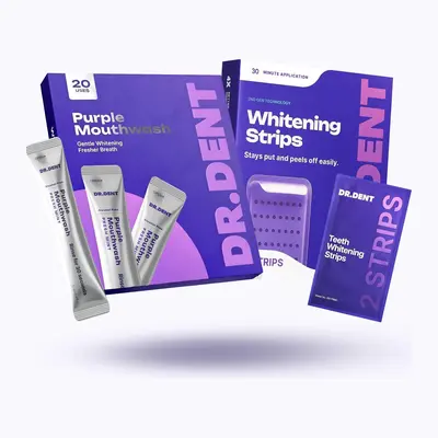 DR.DENT The Purple Duo - Purple Mouthwash [20 Uses] + Purple Teeth Whitening Strips - [7 Whitening Sessions]