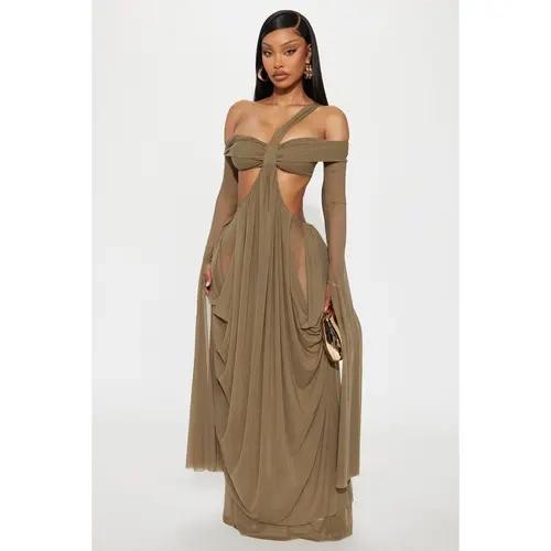 Alora Mesh Maxi Dress - Olive