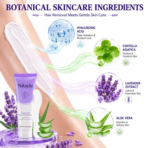 Nitacle 150ml Gentle Hair Removal Cream for Women & Men - Underarms/Bikinis, Sensitive Skin Friendly, Moisturizing Painless Formula - 5-10 Mins Smooth Skin, No Razor Bumps, Removal Cream Shaving Aid, Fast Shipping Body Care with Aloe Vera
