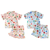 Kids Boys Girls Back to School Pajamas Set Apple Number Pencil Print Short/Long Sleeve Tops Elastic Waist Pants 2 Pieces Satin Sleepwear