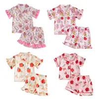 Toddler Girl Back to School Silk Pajamas Short Sleeve Apple Pencil Bow Print Shirt+Shorts First Day of School Outfit