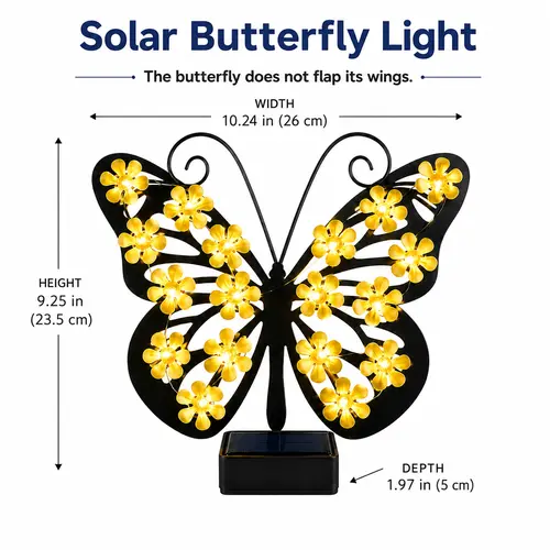 【Butterfly dose not flap its wings.】Solar Butterfly Garden Light, Outdoor Solar Fence Decor with Warm White Flower LEDs, Decorative Butterfly Wall Light for Patio, Yard, Porch, Garden Fence, Lawn, Backyard, 10.24 x 1.97 x 9.25 in