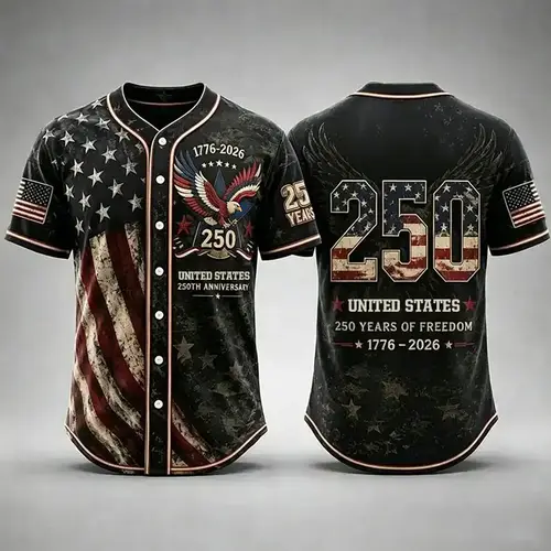 USA 250th Anniversary Cotton Baseball Jersey - 1776-2026 Patriotic Short Sleeve Tops, Lightweight Breathable Durable American Pride Freedom Shirt, Birthday Gift