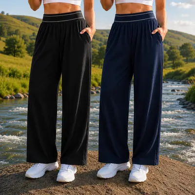 Women's high waisted wide leg pants, black loose casual pants with pockets, breathable and flowing Palazzo pants, comfortable and elastic yoga pants, women's summer tourism beach vacation pants, soft and relaxing daily pants