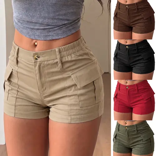 1 pack contains 5 women’s summer cargo shorts; elastic waistband, casual, comfortable, breathable shorts—fashionable bottoms for everyday wear.