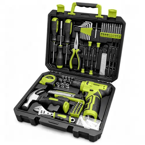 SEESE 126-Piece Tool Set Kit - Tool kit with 8V Cordless Power Drill Driver With Storage Case, DIY Power Tools For Fence Work, Home Décor, Furniture Assembly & Everyday Repairs