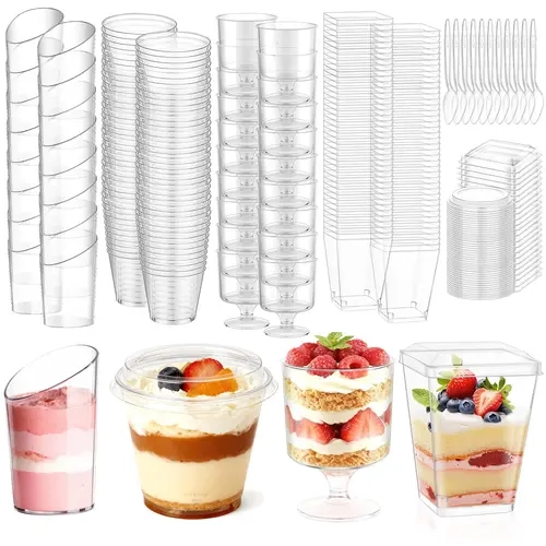150pcs Sustainable Dessert Cups with Lids and Spoons - 5oz Parfait, 3oz Clear Plastic Mini Shooter Options for Party Appetizers, Ice Cream Supplies, 150Pcs Dessert Cups With Spoons And Lids for Party Supplies