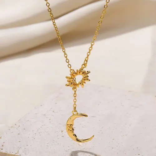 Sun & Moon Design Pendant Necklace for Women & Girls, Fashion Jewelry for Party, Daily Clothing Decor, Trendy All-match & Exquisite Jewelry for Birthday Gift, Minimalist Necklaces