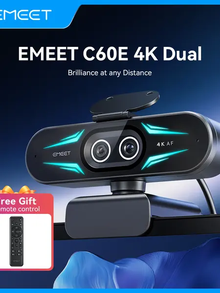 EMEET C60E 4K Dual Camera with Remote, RGB Lights & Physical Privacy Cover - 4K@30fps/1080P@60fps Autofocus Streaming Camera, 11x Zoom, USB Device with Microphone, PC Accessories, Streaming Equipment, TikTok Shop Spring Glow Up, Summer Vibes