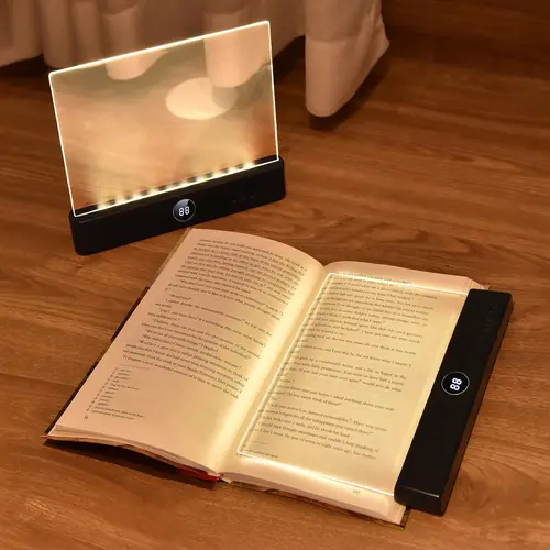 Flat Book Light, Rechargeable LED Reading Light for Reading in Bed at Night Dimmable Book Full Page Light with 3 Color Temps & Timer, Clear Panel Plate Lamp Bookmark Light, Gift for Readers Book Lovers