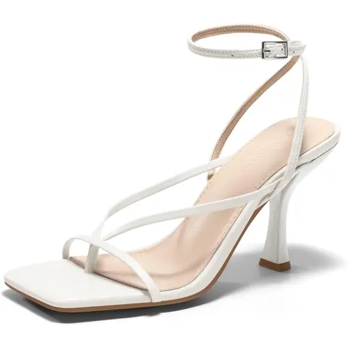 Women's Strappy Kitten Heel Sandals with Square Open Toe, Comfortable Faux Leather Dress Shoes for Summer Party Wear, Elegant Minimalist Sandals, Rubber, Cute, Kitten Heels, Sandals For Women,back to school,back to school haul,sohochic