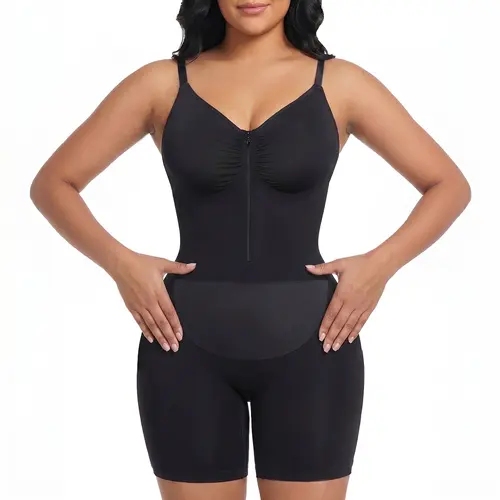 YIANNA Women Fajas Shapewear Seamless Bodysuit Double-Layer Tummy Control Zip-Up Body Shaper Waist Defining Silhouette