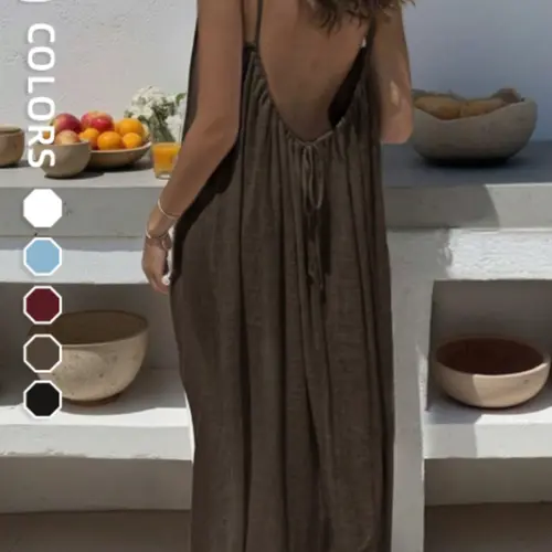 Women's Plain Basic Chic Backless Beach Party Cardigan Dress, Spring Summer Casual Wear Spaghetti Strap Sleeveless Dress, Beach Vacation Women's Clothing, Beach Cover Ups