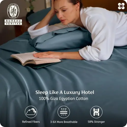Bedsure 100% Giza Egyptian Cotton Linensheets - Luxury Hotel Sateen Weave Fitted Sheets with 18" Deep Pockets, 4 Corner Straps, Silky Soft Breathable PureWoven Fabric, Soft Breathable Sheet, Deep Pocket Sheets