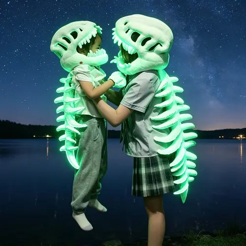 Glow-in-the-Dark Dinosaur Skeleton Plush Toy, Soft Huggable Creative Stuffed Animal for Halloween Party and Birthday Gifts for Boys and Girls