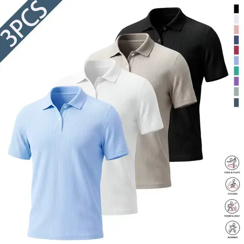 Men's 3-Pack Short-Sleeve Polo Shirts - Solid, Casual Fit, Soft, Breathable Menswear Tops for Work, Golf, Shortsleeve,back to school,back to school shopping, Athletic Breathable