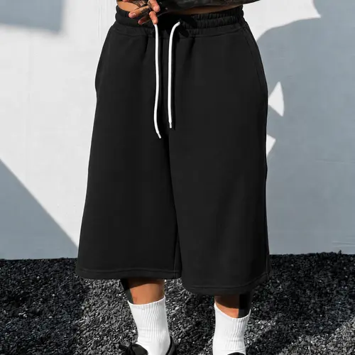 Mens 3 4 Length Sweat Shorts Urban fashion essentials Baggy Wide Leg Below Knee Long Shorts Drawstring Elastic Waist Plain Streetwear Shorts Loose Fit Gym Workout Lounge Skater Hip Hop Y2K Athletic Capri Shorts Daily Casual Summer Outfit Wear Street Looks