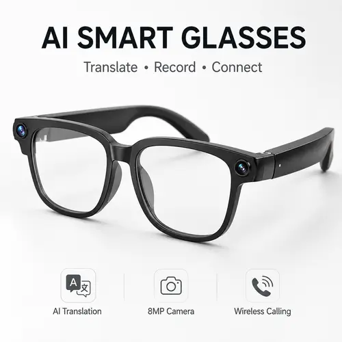 AI Smart Glasses with Translation, 8MP Camera, Real-Time Recording, Wireless Calling and Voice Assistant