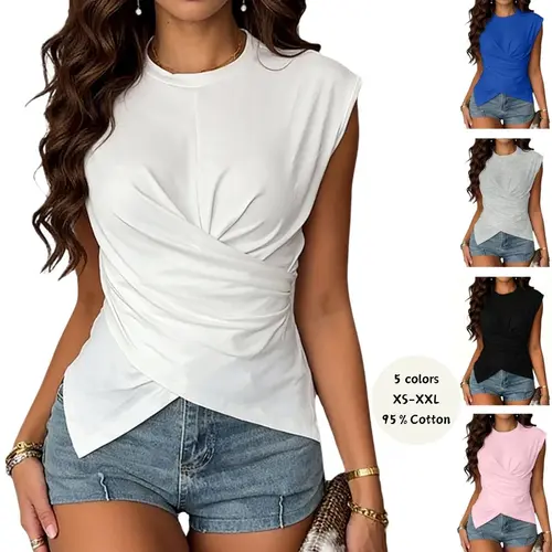 Yeokou Women's Sexy Basic Knitted Top Casual Short Sleeve Tee with Drop Shoulders Fitted Waist Wrap and Asymmetrical Hem back,sohochic