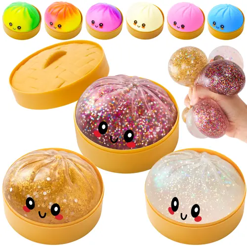 JOYIN 1pcs/12pcs/24pcs/36pcs Dumpling Mystery Box,Quick rebound,Full of surprises,NOT ALL Glitter, Random Styles Surprise, Colorful Soft Squeeze Stress Balls Fidget Sensory Toy, Decompression Gift for Kids Adults Squeeze toy, Soft Sensory Squeeze Toy for