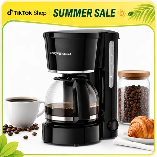 Kooweibed Slim Rectangular Drip Coffee Maker - 5-Cup Coffee Brewer, Glass Carafe Included, 25oz Water Reservoir, Easy-to-Read Water Window, Delay Brew, Keep Warm Plate, Auto-Shutoff, Reusable Filter, Overheat Protection - Ideal for Couples, RV Use,sohochi