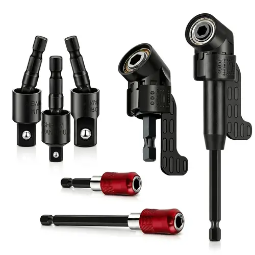 16 PCS Impact Grade Socket Adapter Set with 105° Right Angle Drill Attachment, Self Locking Extension Bar, Quick Release Bit Holder, 1/4" 3/8" 1/2" Drive Drill Adapter Kit for Power Drills,Fathersday Gift