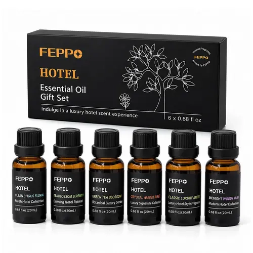 FEPPO Unisex Plant-Based Luxury Aromatherapy Scent Diffuser Oil Gift Set - 6x20mL 6 Bottles, Long-Lasting Scents for Waterless Diffusers, Home Use, Anniversary Gifting (Amber, Citrus Floral, Green Tea, Rose, Tea Blossom, Woody Musk),sohochic