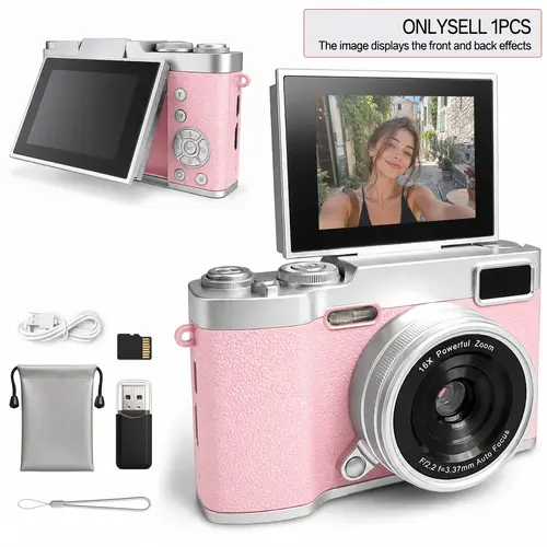 New Flip Screen Ccd Camera, Portable Student Camera with Storage Card, Ideal for Teens and Back-To-School, Compact Selfie Digital Camera, Point and Shoot Digital Cameras