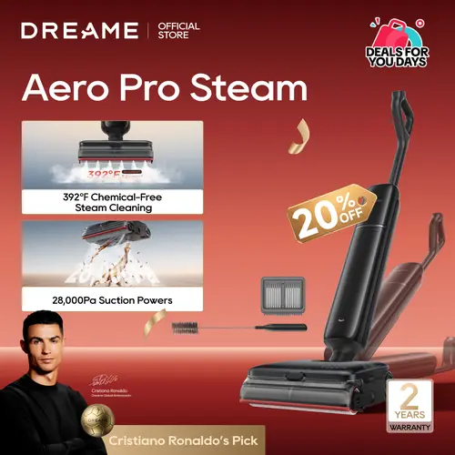 DREAME Aero Pro Steam Lite Wet Dry Vacuum Mop, 392℉ Steam Cleaning, 27kPa Suction, 3.88in Ultra-Slim Vacuum Mop Combo, 0 Hair Tangle for Pet Owner, Heated Brush Wash, Hot Air Drying, Up to 70min Runtime, Vacuum Cleaner, Steam Cleaner