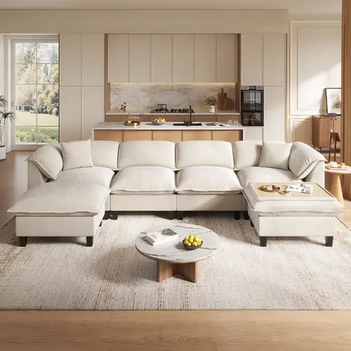 [3-4 Packages Shipping] Copiae 112‘’-143.7" Chenille Modular Sectional Sofa With Storage Ottoman, Washable Cushion Covers, Padded Armrests, Extra-Thick Deep Cushions, Tool-Free Assembly,dorm essentials,home decor,sohochic