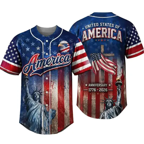 American Patriot 250th Anniversary Baseball T-shirt, a gift with the retro style of American history, featuring eagles, cross faith, etc., suitable for giving to your loved ones and family members