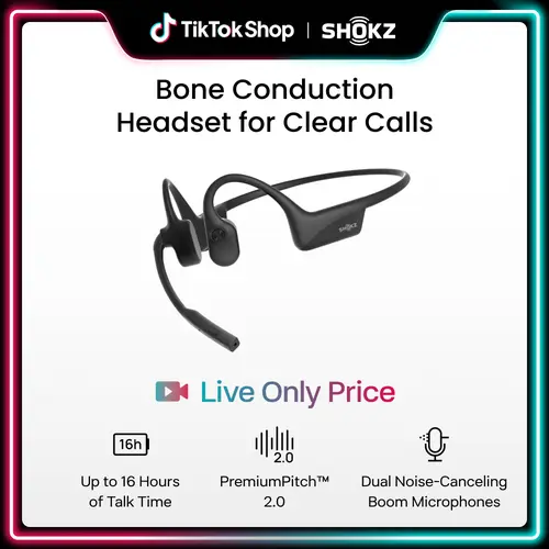 【Live only】SHOKZ OpenComm2 Open-Ear Bluetooth Headset, Noise-Canceling Mic Bone Conduction Headphones；Mute Button for Work Calls and Meetings; PC and Mac Compatible；16-Hour Battery Life & Quick Charge