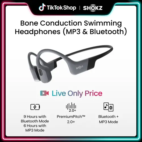 【Live only】SHOKZ OpenSwim Pro Open-Ear MP3 Headphones, IP68 Waterproof, 32GB MP3 IP68 waterproof; Bluetooth + 32GB MP3 modes; Vivid underwater sound; 9H battery; Swimming/Water sports