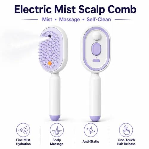 Electric Spray Scalp Massage Air Cushion Comb, Self-Clean Detangling Hair Brush, Anti-Static Volumizing Scalp Care Brush for Dry & Frizzy Hair, Essential Oil Not Included