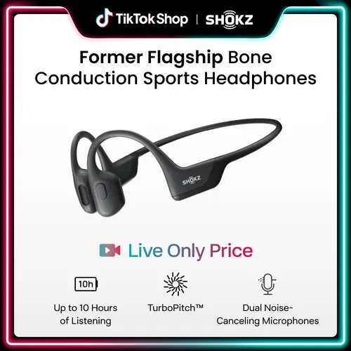 【Live only】SHOKZ OpenRun Pro Open-Ear Bone Conduction Sport Headphones - Audio Electronic Athleisure Wireless Headphones, Sweat-Resistant Bluetooth Earphones with Premium Deep Bass, Built-In Mic for Hands-Free Calls & Outdoor Activities