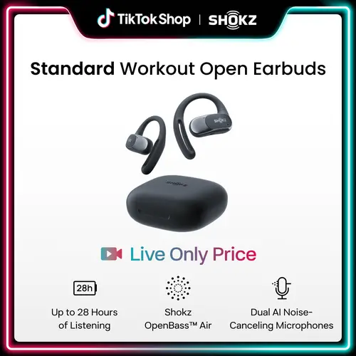 【Live only】SHOKZ OpenFit Air True Wireless Open-Ear Headphones - Secure Earhooks, Water Resistant, Comfortable Audio Device for Daily Fitness Use