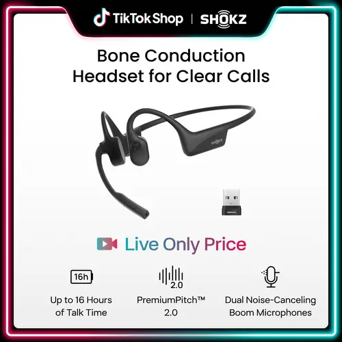 【Live only】SHOKZ OpenComm2 UC 2025 Upgrade Open-Ear Wireless Computer Headset with Boom Mic, Bone Conduction Compatible Wireless Headphones, USB-A/C Bluetooth Multifunction Adapter, Zoom Certified for PC/Mac - C120UC, Hands-Free Bluetooth Adapter Wireless