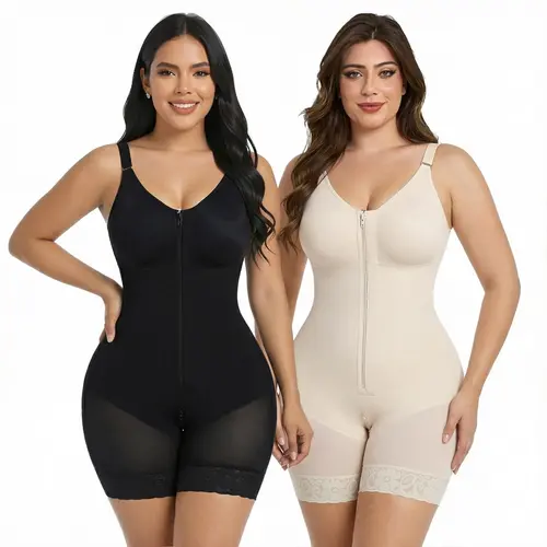 YIANNA 2 Piece Fajas Colombianas shapewear Tummy Control Butt Lifter Shaper with Zipper Crotch detachable shoulder strap