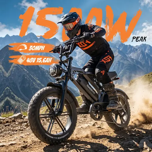 【SummerVibes】S20 Moped Style 1500W Electric Bike,30mph Ebike&34-70Miles PAS Range,48V15.6ah Larger Battery, 20'' Fat Tire Electric Bike for Adults,UL Safety Certified.