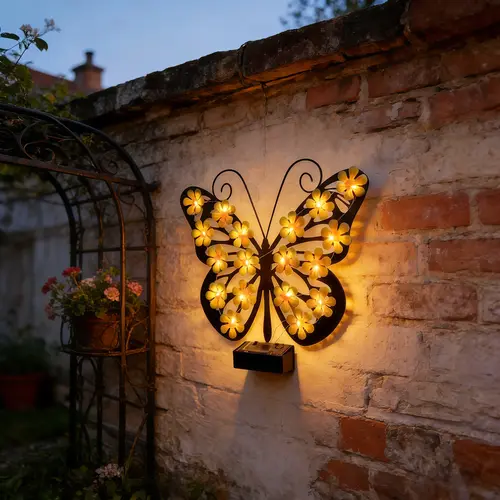 Iron Art Black Butterfly Solar-Powered LED Outdoor Landscape Wall Pendant Light for Yard & Whimsical House Decor, Home Improvement LED Outdoor Lamp, Solar Wall Lights,sohochic