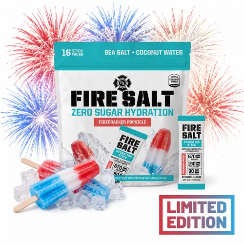 FIRECRACKER POPSICLE FIRE SALT Hydration Sticks - Sugar Free - 3x Electrolytes - Coconut Water - Natural Ingredients - Sport Energy Drink Mix - Ideal for Intense Activities - 16 or 32 Ct. Beverage Mix