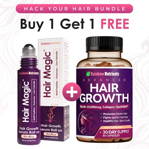 Hair Growth Bundle | Hair Growth Supplement + Hair Magic Serum | Supports Thicker Fuller Looking Hair | Rainbow Nutrients