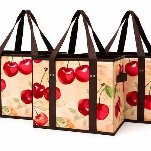 STOWM 3-Pack Polypropylene Reusable Grocery Shopping Bags - Stylish, Large Foldable Totes with Hard Bottom, Water-Resistant Self-Storing Bags for Supermarket, Fruit Storage, Gym, College Students