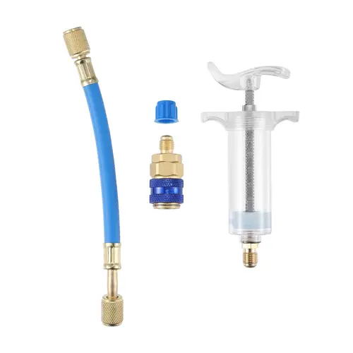 GJANSH Oil and Dye Injectors Kit 30ml/1 Oz Hand Push Compressor Manual AC Oil Dye Injector with Quick Coupler 1/4 SAE Connector Car HVAC Compressor Oil Dye Injector Refrigerant Tool toolupgrade