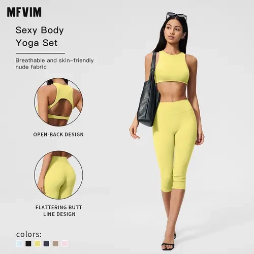 MFVIM Women’s Yoga Set – Back-Design Cutout, High-Waisted Butt-Lifting 7/8 Fitness Pants, Second-Skin Seamless Quick-Dry Running Two-Piece Set,back to school,back to school haul,sohochic